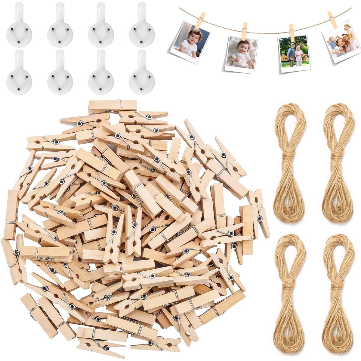 Mini-houten knijpers - set van 200 - natuurlijk hout - creatief knutselen — afbeelding 1