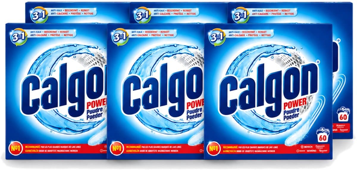 6 x Calgon – Wasmachinereiniger Poeder – 3-in-1 Power Anti-Kalk – 60 doseringen - Voordeelverpakking - 6 stuks — afbeelding 1