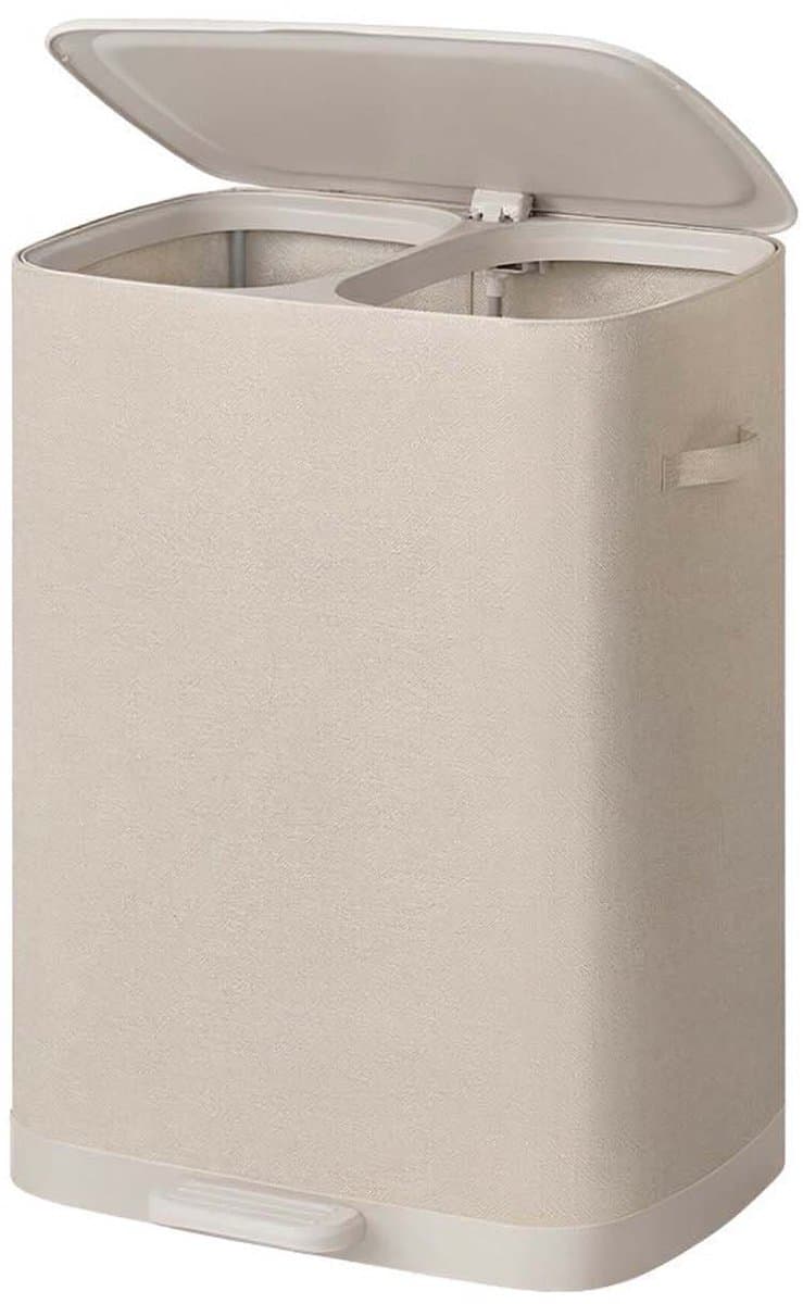 Wasmand Wasgoedverdeler 56 x 47 x 75 cm Beige Grote inhoud van 160 liter Ontwerp met twee gescheiden vakken Met deksel+afneembare binnenzakken+handvat Opvouwbare structuur Draagvermogen 20 kg Geschikt voor wasruimte slaapkamer en badkamer — afbeelding 1