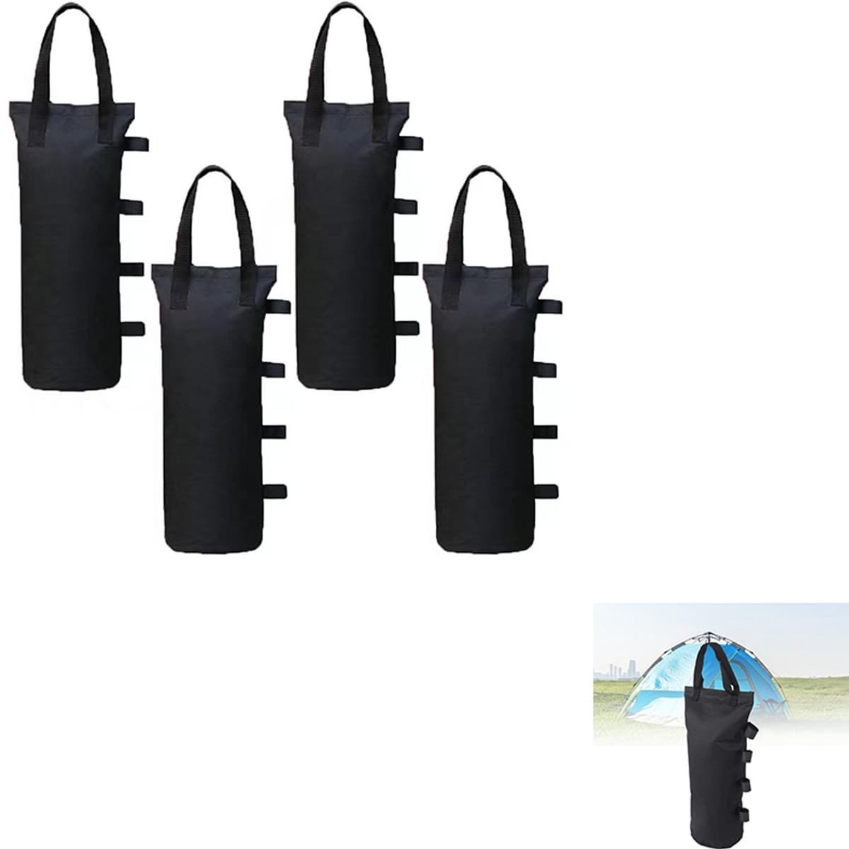 Zandzakken voor buitententen — Set van 4 — 20*50 cm — Anti-kantelzandzakken — Tegengewichtset voor luifels — Eenvoudig te installeren zandzakken voor luifels en tenten —Stevige tegengewichtzakken voor uitkijkpunten en tentpoten (zand niet inbegrepen) — afbeelding 1