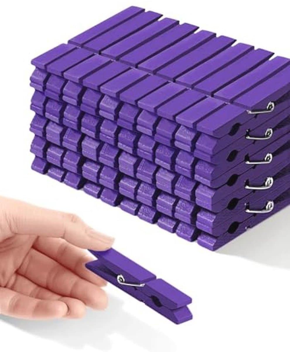 Gekleurde Wasknijpers Set van 50 - Houten Clips voor Decoratie en Ambachten in Regenboogkleuren — afbeelding 1