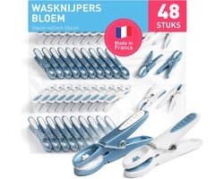 Bloem Wasknijpers (48 Stuks) - Blauw-Wit voor Duurzaam Huishouden