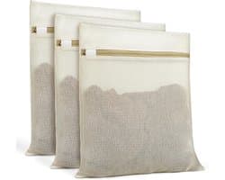 Waszakken - 3 Stuks - Wasnetten - Polyester - Bescherm je Wasgoed en Wasmachine - Waszakjes met Rits - Bh Waszak - Laundry Bag - Wasnetje - Wassorteerder - Packing Cubes - Travel Organizer - Geschikt voor thuis en op reis - 30x40cm - Khaki
