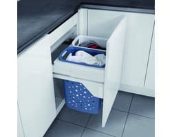 HAILO - Wasmanddrager - voor 45cm uitschuifbare kast - Met 2 x 33l wasmanden (wit / blauw)