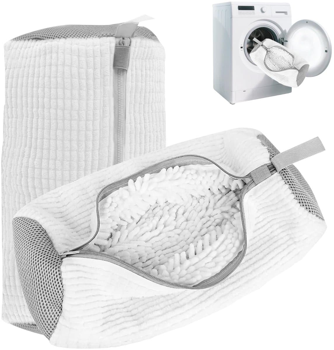Schoenwaszak voor wasmachine, 2 stuk waszak met borstels voor schoenen, schoenzak voor wasmachine, wasnet voor sneakers, schoenwaszak, voor wasmachine en droger, wit — afbeelding 1