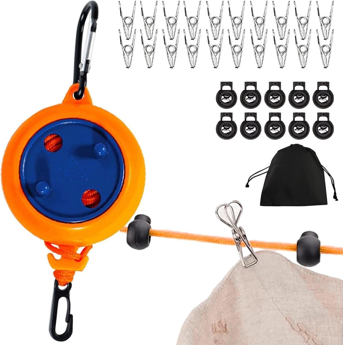 Reis waslijn - Waslijn touw - Kleding drogen - Ruimtebesparend ontwerp - 10 meter lang - Oranje pakket — afbeelding 1
