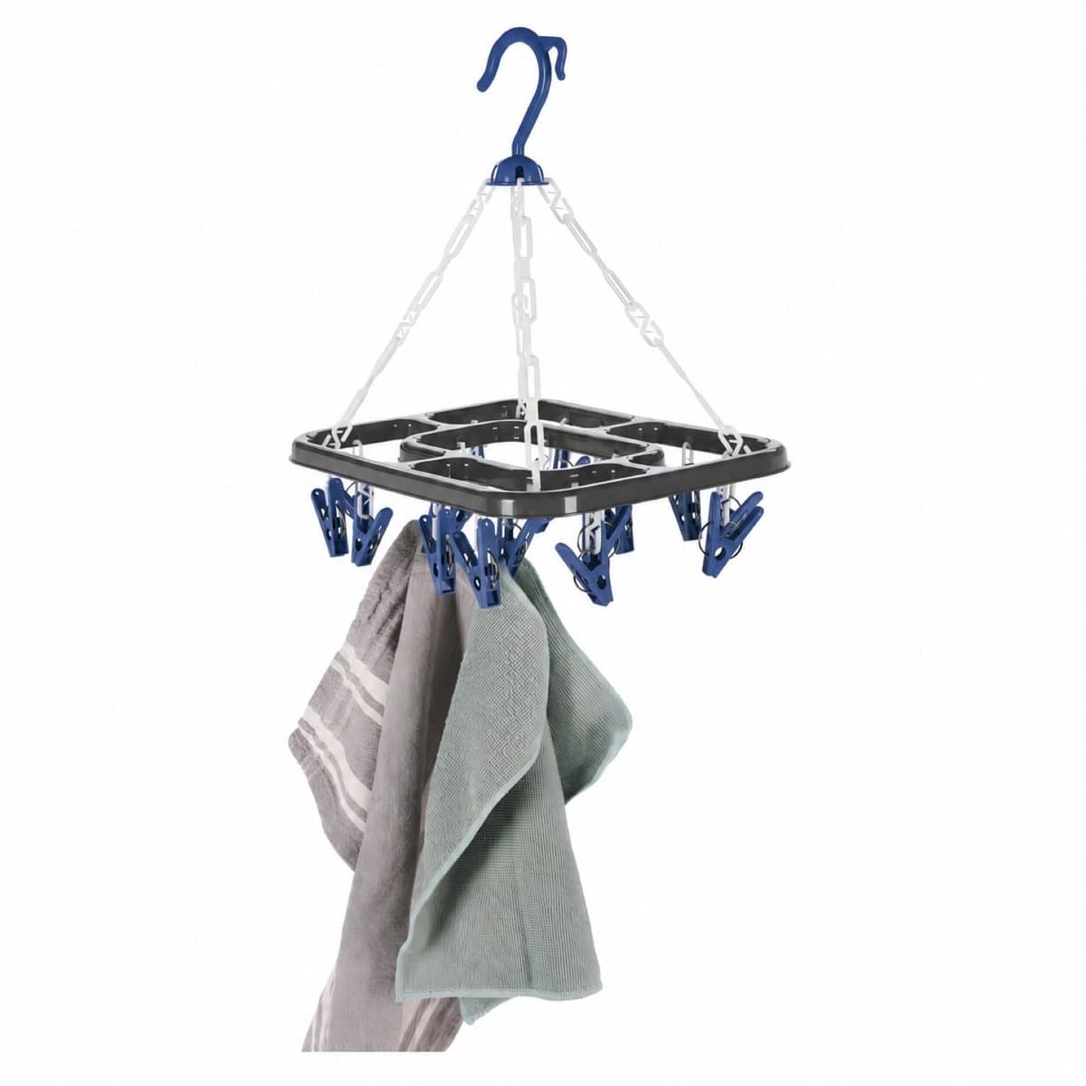 Storage Solutions Droogcarrousel / droogmolen - grijs / blauw - met 18 knijpers - 24 x 31 cm - kunststof — afbeelding 1