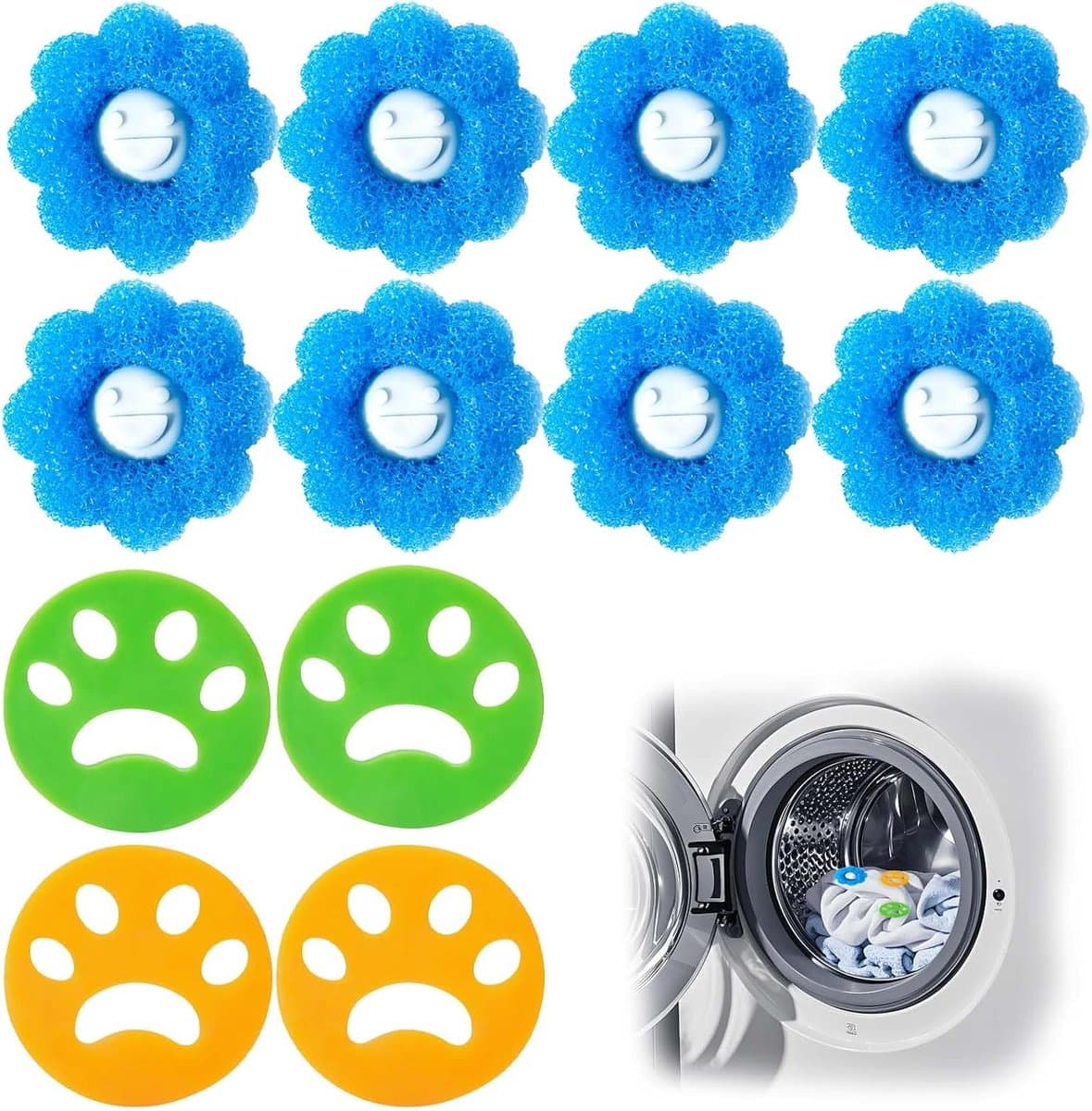 Dierenhaarvanger wasmachine 12 stuks - Siliconen en spons - Verwijdert dierenharen en pluisjes - ShopVlot — afbeelding 1