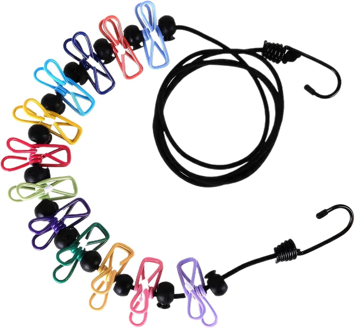 Waslijn camping, reiswaslijn, reiswaslijn met 12 wasknijpers, draagbare intrekbare waslijn voor reizen, vakantie, outdoor, camping (180-300 cm) — afbeelding 1