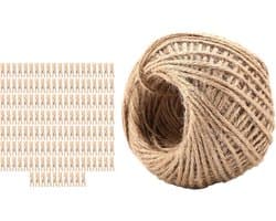 250 Pcs Wooden Clothespins, Mini Pince A Linge Bois Mini Clothes Pins Clip Peg With 1 Roll 50 Meter Jute Twine