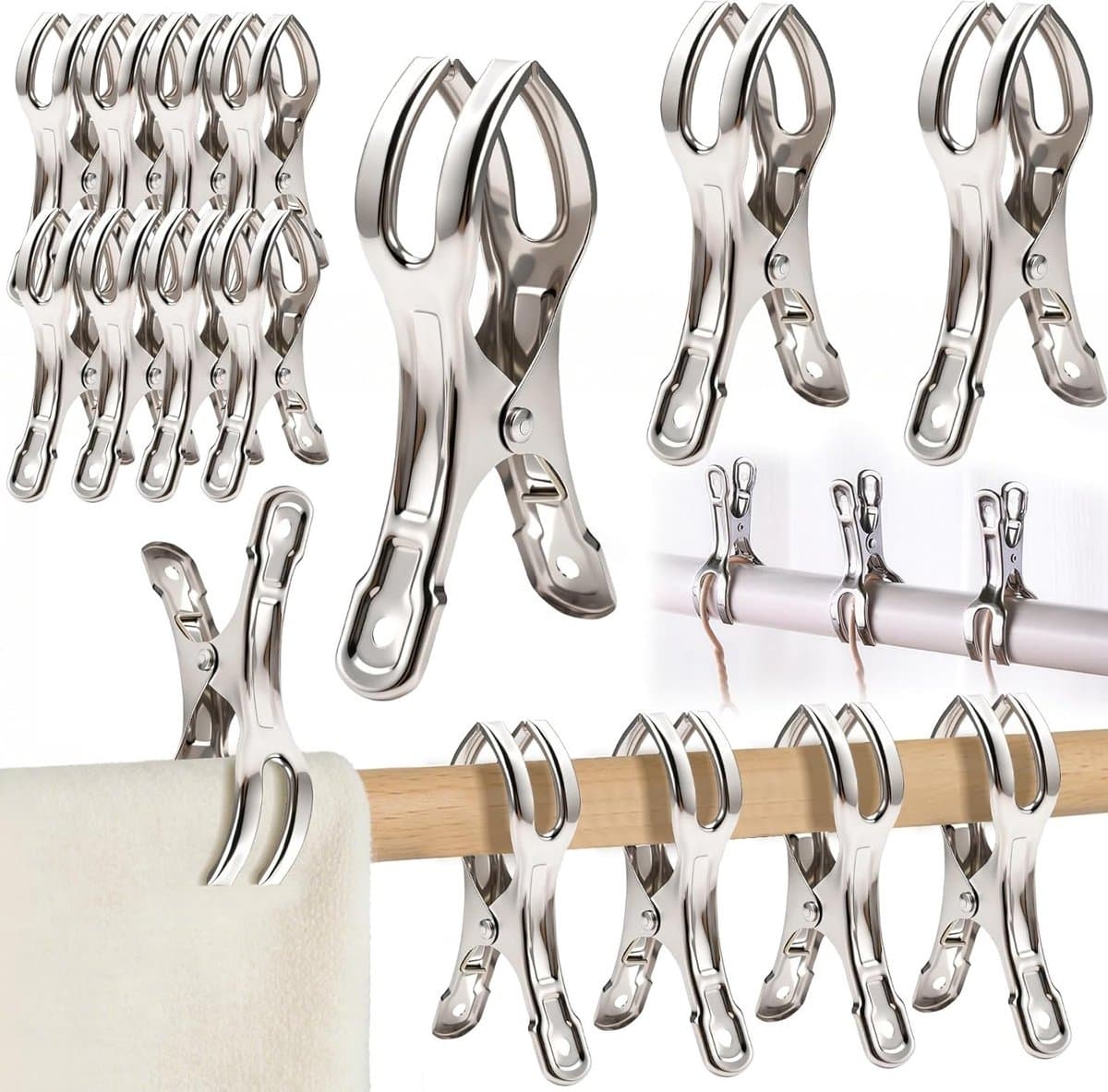 Handdoekklemmen 11 cm - 16 stuks voor strandstoelen, roestvrij staal, grote wasknijpers, ideaal voor badhanddoeken en lakens — afbeelding 1