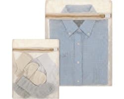 Set van 2 Katoenen Wasnetten voor Delicate Kleding, Ademend Met Rits voor Ondergoed, Sokken en Kledingstukken - 15,75×12 cm en 7,87×12 cm