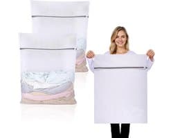 2 Stuks Wasnet Groot, 60x80cm Herbruikbaar Waszak voor Wasmachine met Rits voor Kleding, Shirts, Truien en Broeken (XXL, Wit)