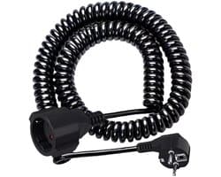 SnelShoppen - Spiralextensie kabel met veiligheidscontact - 2 m - Uittrekbare spiralen kabel - 3 x 1,0 mm² voor camping, tuin, keuken, binnen en buite