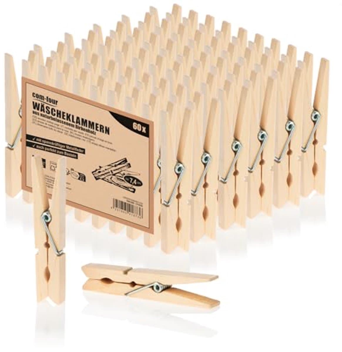 Duurzame Houten Wasknijpers van Berkenhout - 60 Stuks voor Kleding en Handwerk — afbeelding 1