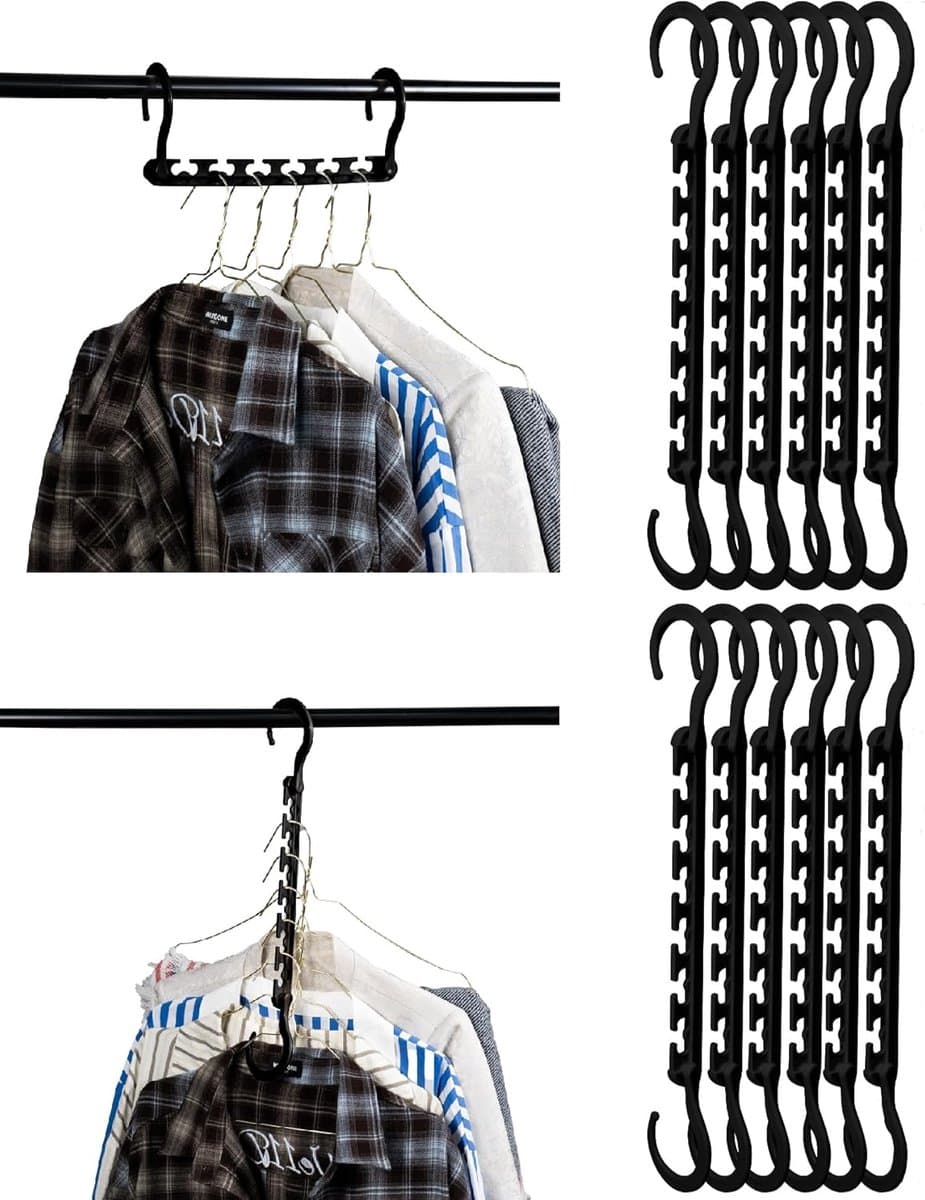 10-stuks Ruimtebesparend droogrek voor kleding - Multifunctioneel stapelrek - Droogrek met 360° draaibare haak - Met 6 sleuven - Bespaart kastruimte - Perfect voor studentenkamers, kluisjes en kasten thuis - Zwart — afbeelding 1