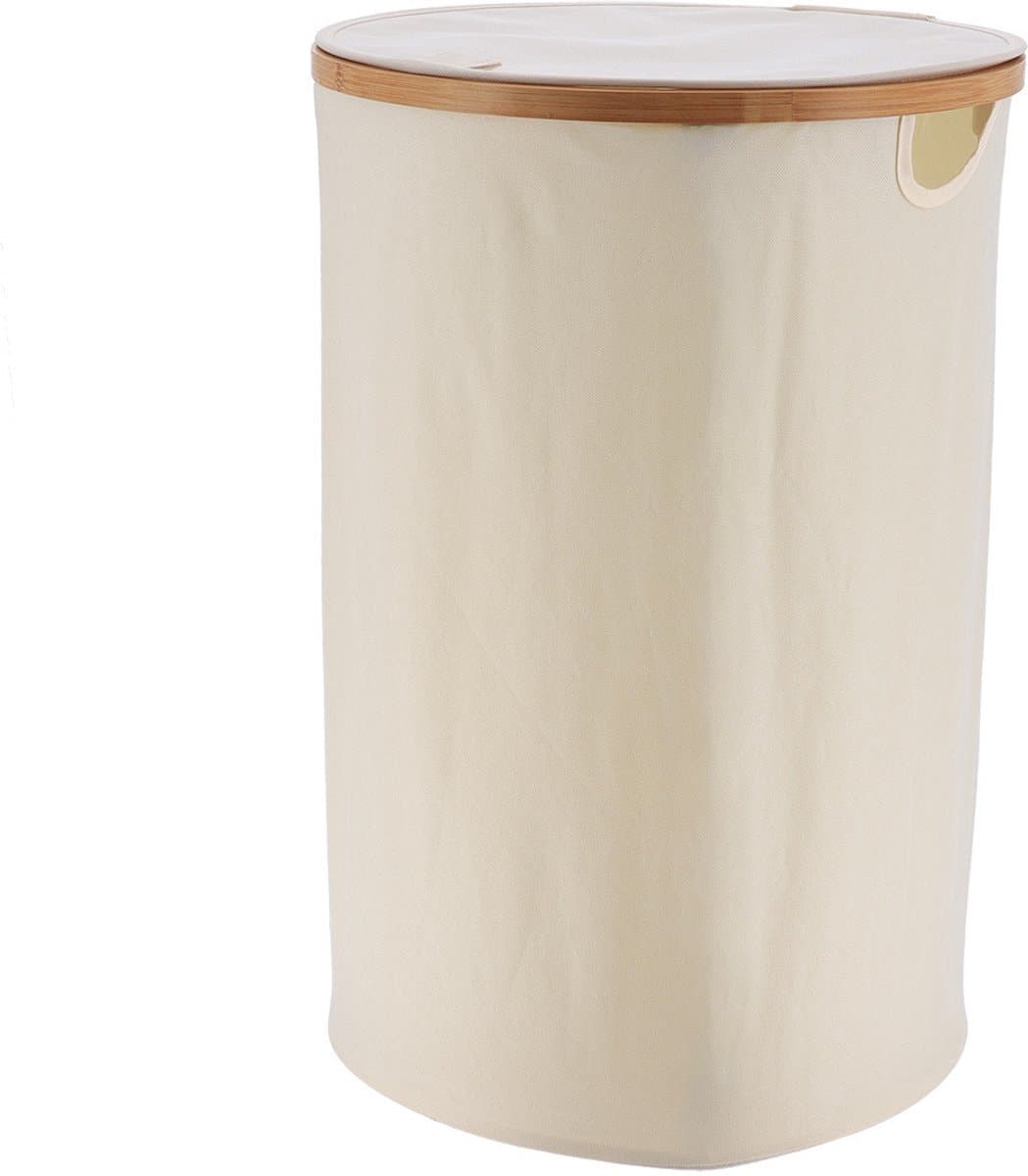 Tendance Wasmand met deksel - rond - bamboe hout - 70L - naturel wit - 60 x 40 cm - was sorteren — afbeelding 1