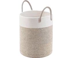 Somstyle Katoenen Wasmand - 52 Liter - Opvouwbare Wasbox - Opbergmand voor Was - Bruin / Wit — afbeelding 1