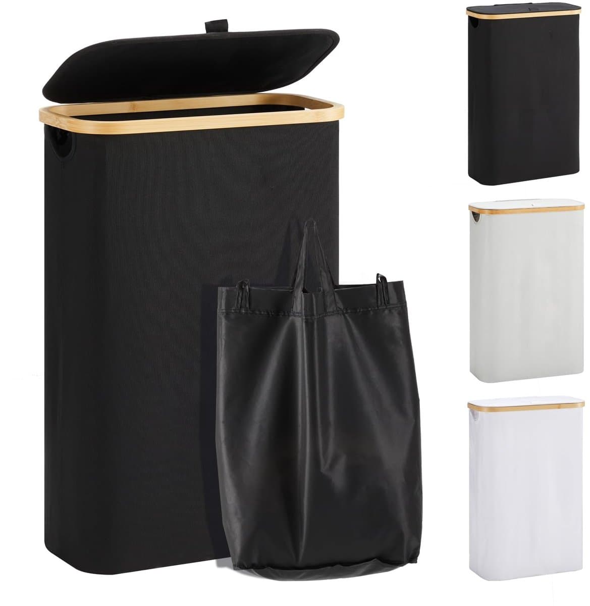 NTH products- Wasmand 48 liter - Wasmand met deksel - Opvouwbare Wasmand - Bamboe/Hout - Hoge Wasmand - 40 x 20 x 60 cm - Wascontainer — afbeelding 1