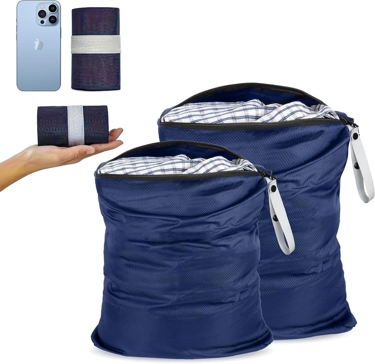 Waszakken set van 2, waterdicht en met ritssluiting, ideaal voor reizen en wasgoed, 45 x 60 cm en 35 x 55 cm — afbeelding 1