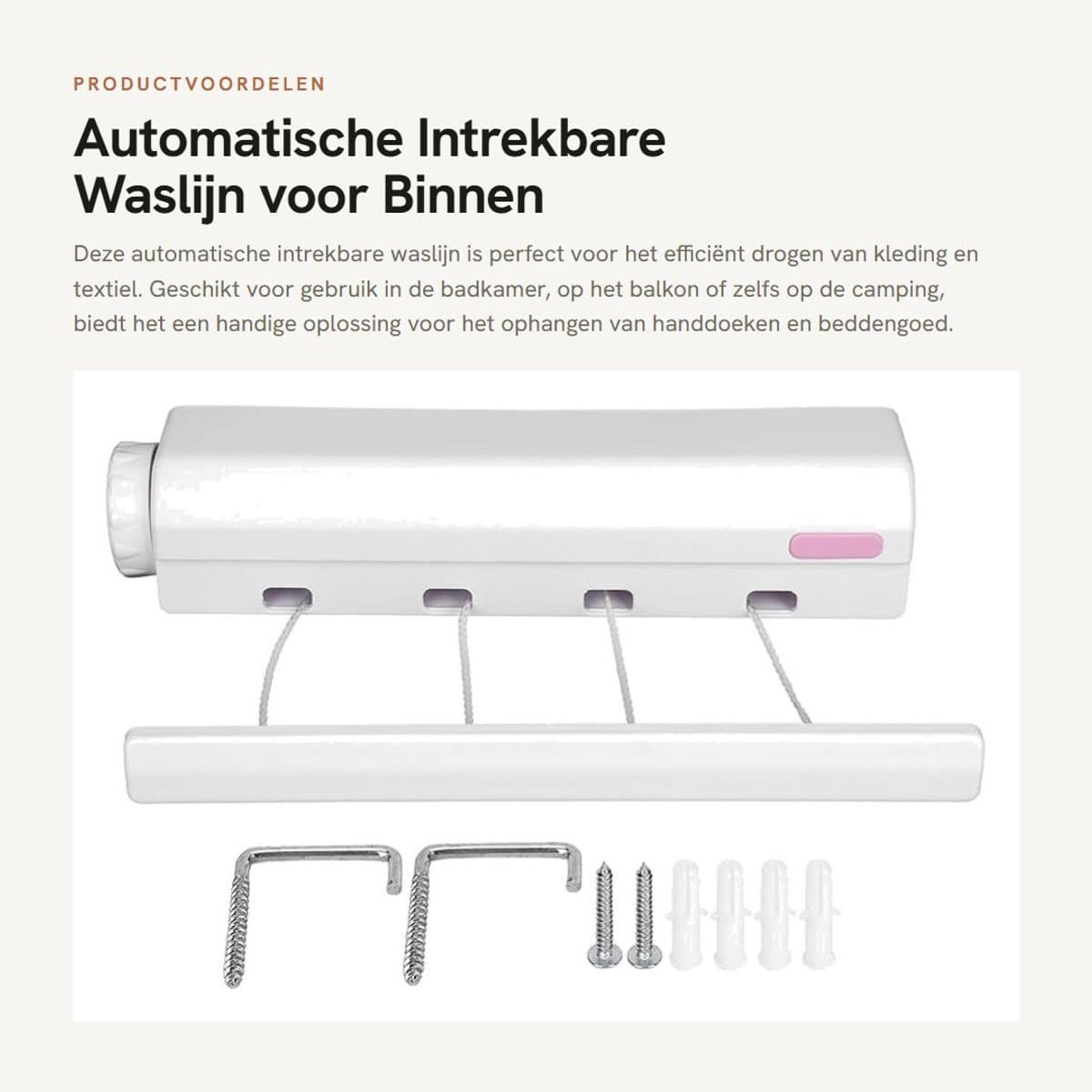 Dailygoods- Waslijn Automatisch Intrekbaar - Wanddroogrek - Waslijn Uittrekbaar Buiten - Waslijn Camping - Ruimtebesparend - Belastbaar tot 8kg - Wasdroger — afbeelding 1