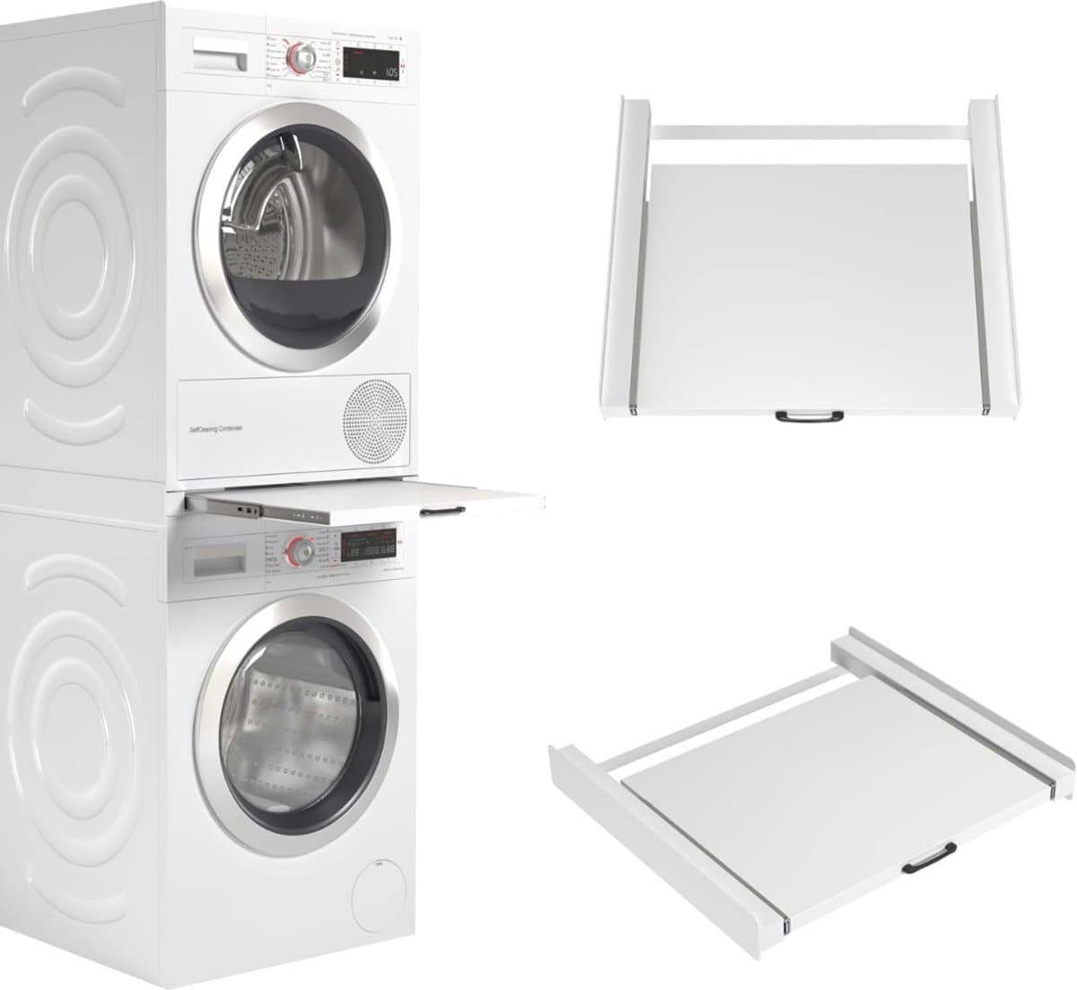 Florixa® Tussenstuk Wasmachine Droger - Stapelkit - Tussenstuk Wasmachine en Droger - Tussenstuk Wasmachine Droger Zwart - Tussenstuk Wasmachine Droger Aeg - Wit - 54cm x 60cm x 8cm — afbeelding 1