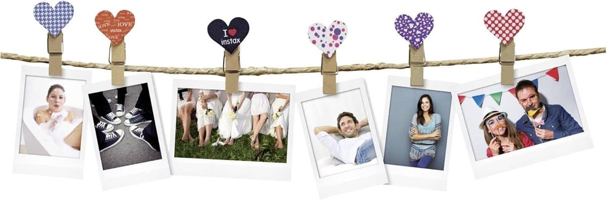 Set van 10 Houten Wasknijpers met Magneet in Hartvorm voor Instant Foto's — afbeelding 1
