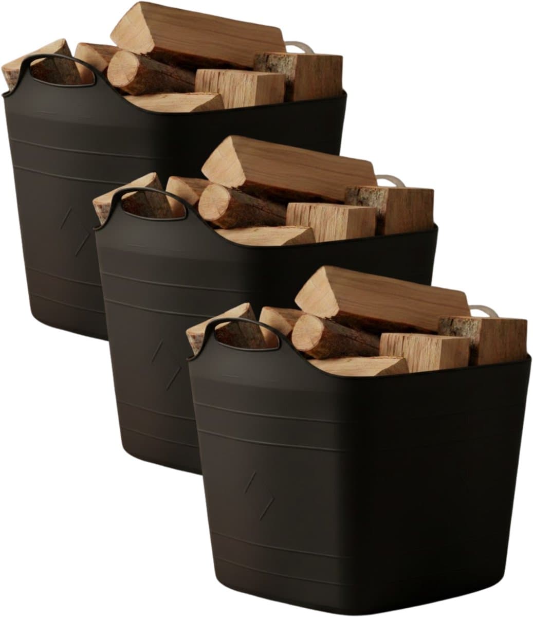 Excellent houseware flexibele kuip / emmer - 3x - zwart - 25 l - kunststof - 40 x 35 cm - met handvatten — afbeelding 1
