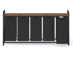 VASAGLE - Wasmand - Wasmand met 5 Vakken - Afneembare Waszakken - Met Opbergrek en Metalen Frame