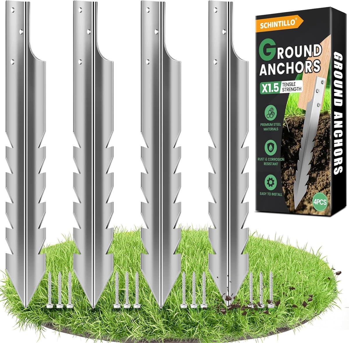SnelShoppen - 4Pcs Grondankers voor Schommels, Thermisch Gegalvaniseerde Staalankers, Roest- en Corrosiebestendig, 42x4x4cm, Ideaal voor Tuin en Buite — afbeelding 1