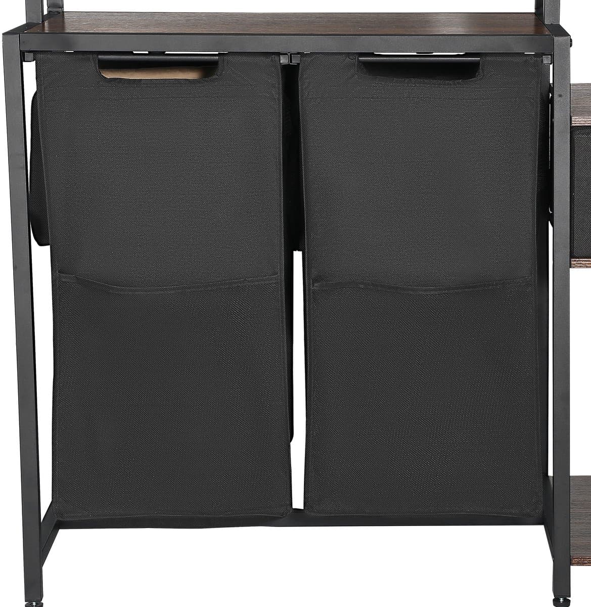 3-laags wasorganizer met rek, hoge wasmand met planken en vakken, vrijstaande opbergunit met 2 compartimenten, duurzame stoffen zakken en ladderplanken voor het sorteren van kleding — afbeelding 1