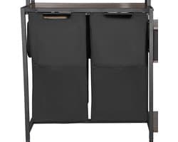 3-laags wasorganizer met rek, hoge wasmand met planken en vakken, vrijstaande opbergunit met 2 compartimenten, duurzame stoffen zakken en ladderplanken voor het sorteren van kleding