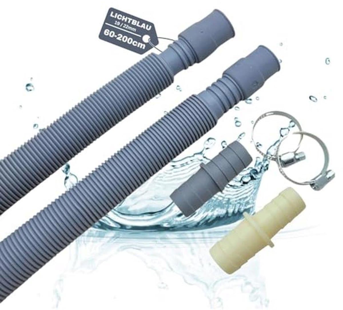 Afvoerslang en Verlengset 60-200 cm - Uittrekbare Waterafvoerslang voor Vaatwasser en Wasmachine met Connectoren — afbeelding 1