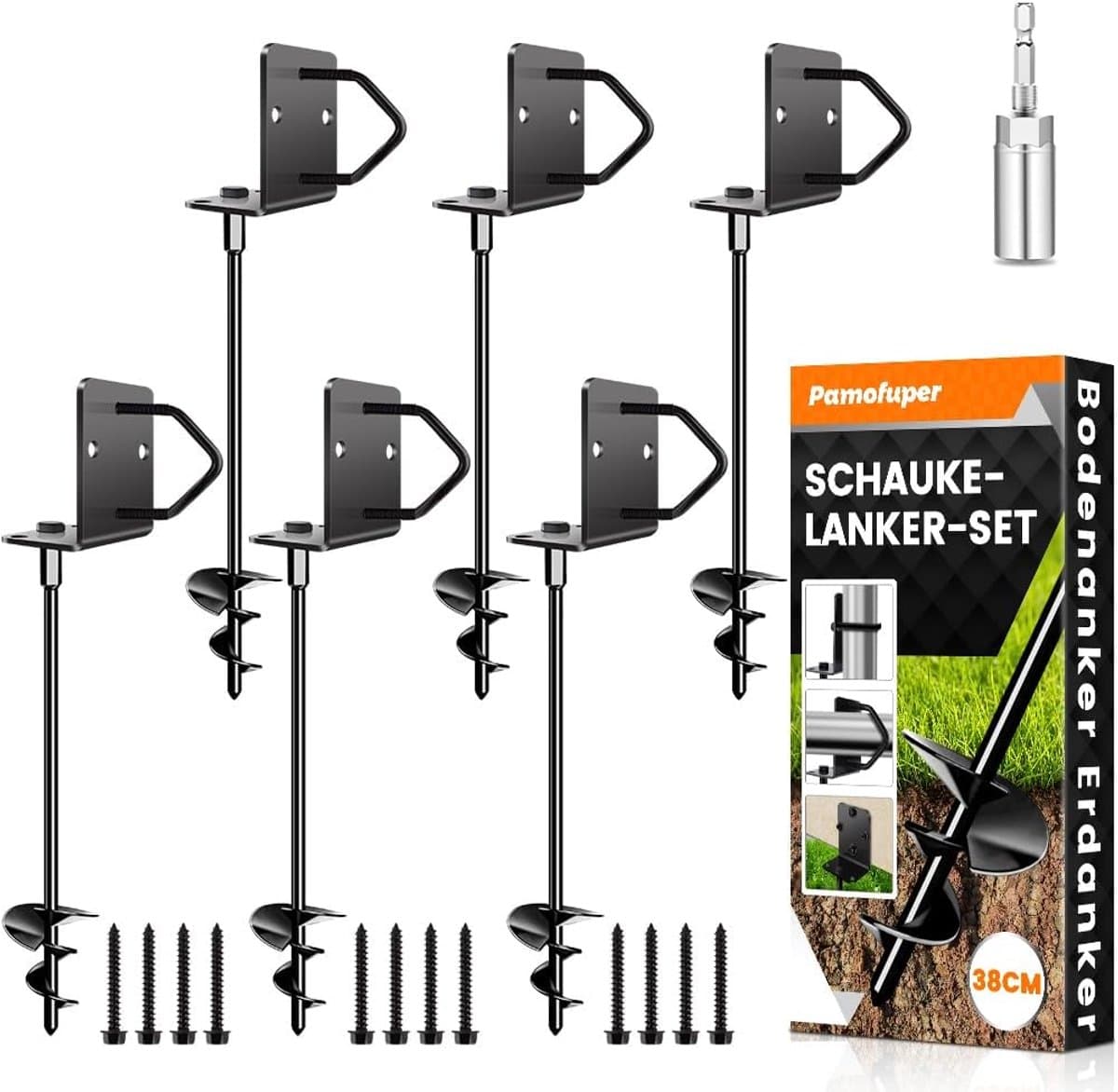 SnelShoppen - Grondankers voor Trampolinepalen, Robuuste Schuurankers, Haringen voor Hek en Carport, 6 Stuks van 35 cm, Ideaal voor Tuin, Camping en S — afbeelding 1