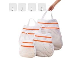 Dubbele Laag Wasnet met Rits en Handvatten - 4 Stuks, Ideaal voor Ondergoed, Handdoeken en Delicate Kledingstukken