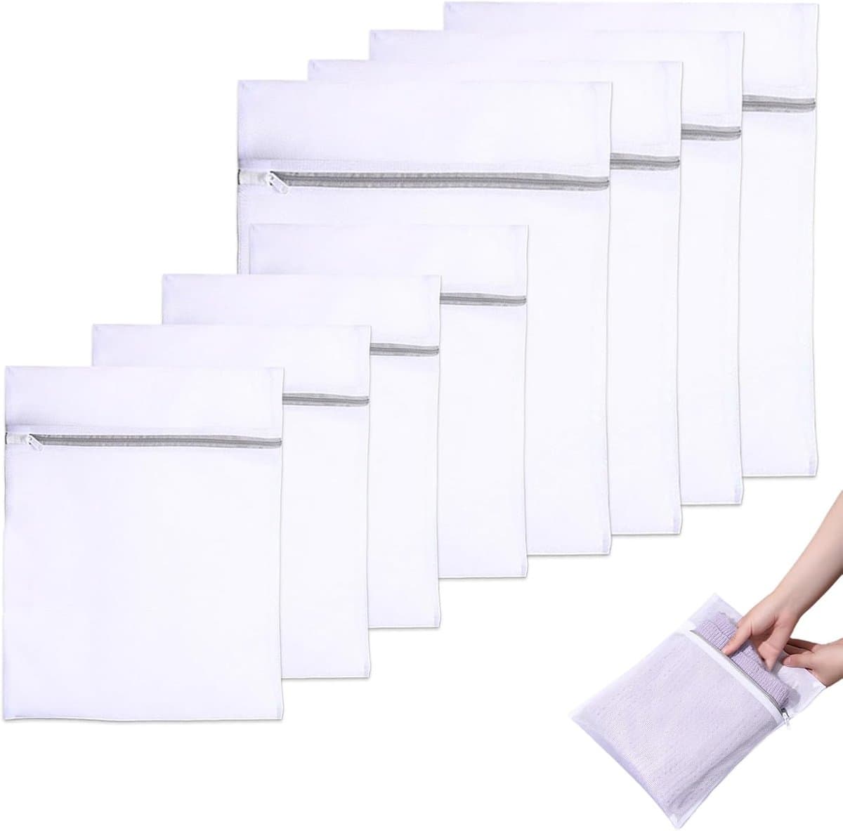 Thijox - Waszak voor wasmachine set van 8 stuks – Fijne waszakken 30x20 cm & 30x40 cm – Witte wasnetten voor lingerie, sokken, babykleding, herbruikba — afbeelding 1