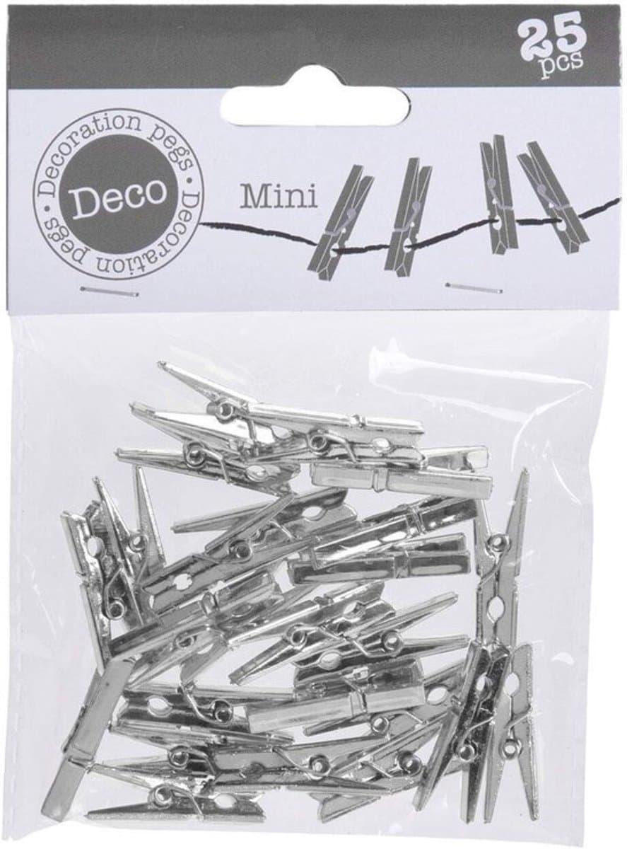Wasknijpers Mini 30 mm - Cadeauknijpers - Fotoklemmen - Knutselklemmen - Decoratieklemmen - 25 Stuks Zilver Metallic - Klemmen — afbeelding 1