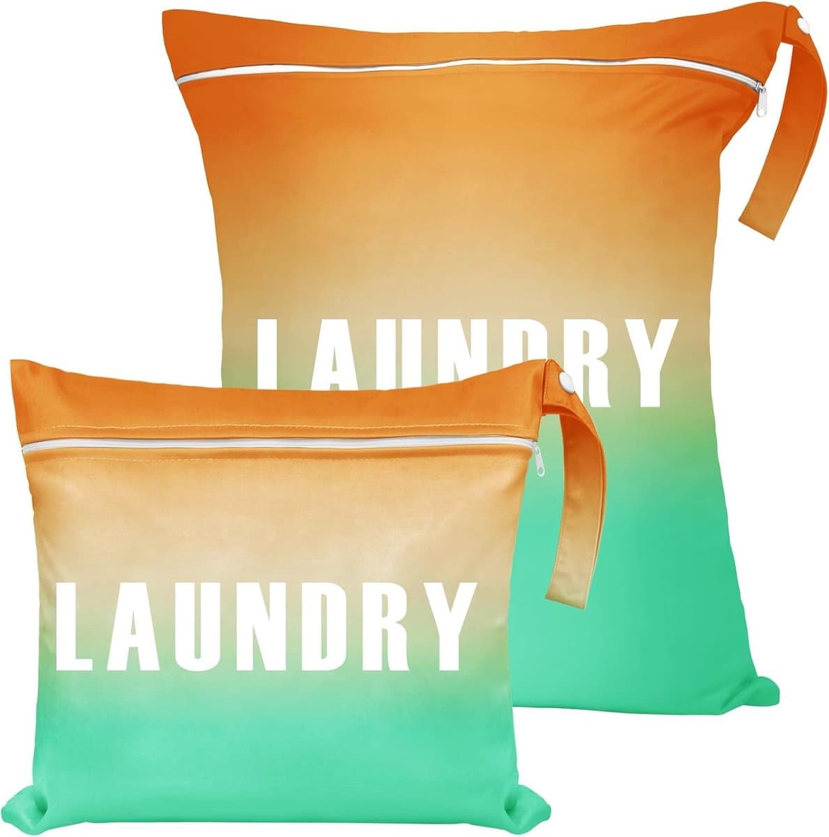 Reiswaszakken Set van 2 - Grote en Kleine Waterdichte Waszakken met Dubbele Rits en Handvat, Perfect voor Camping en Reizen, Oranje-Groen Gradient Kleur — afbeelding 1