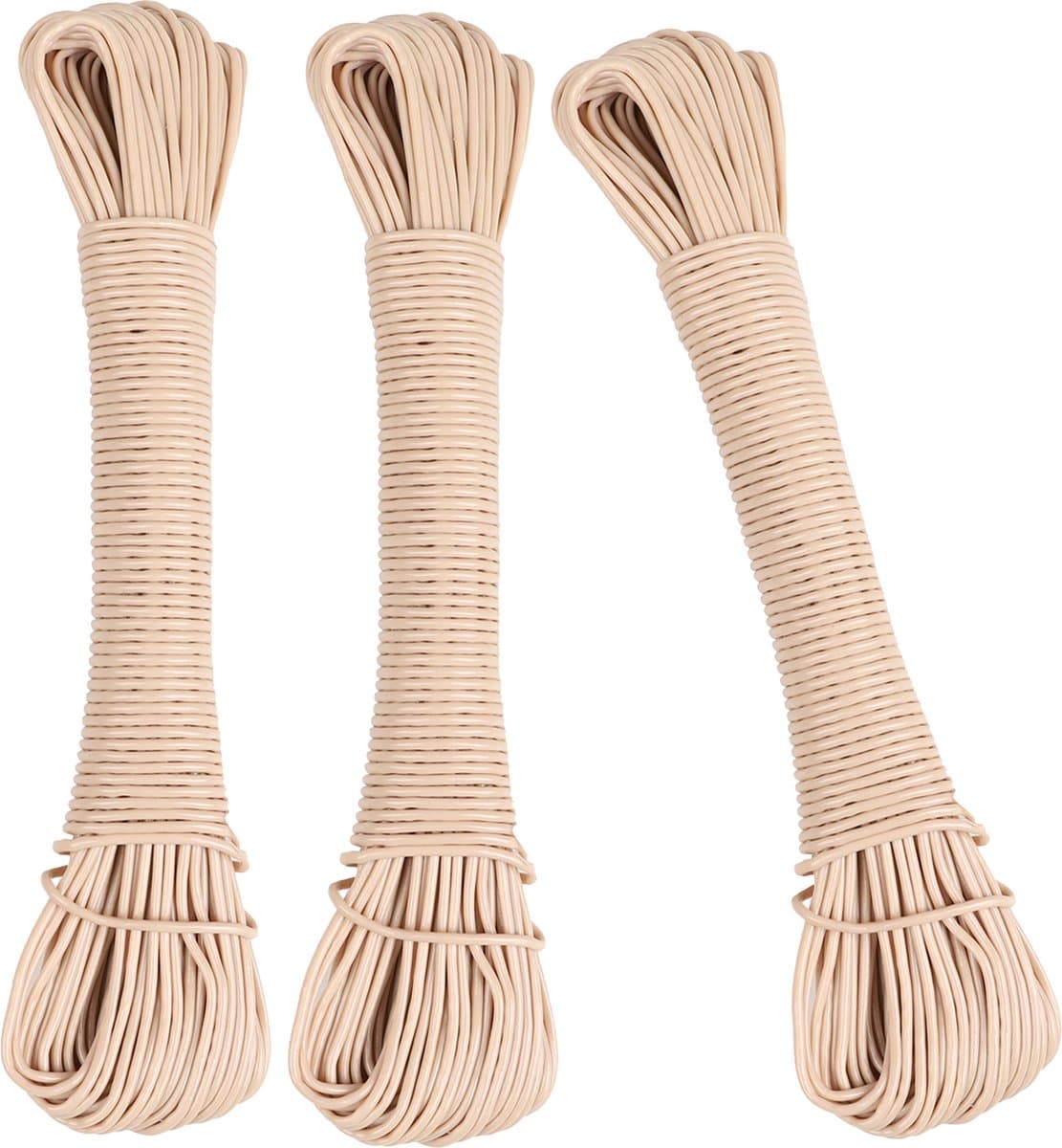 Urban Living Waslijn - 3x - 20 meter - PVC - beige - drooglijn / waslijndraad - wasgoed ophangen — afbeelding 1