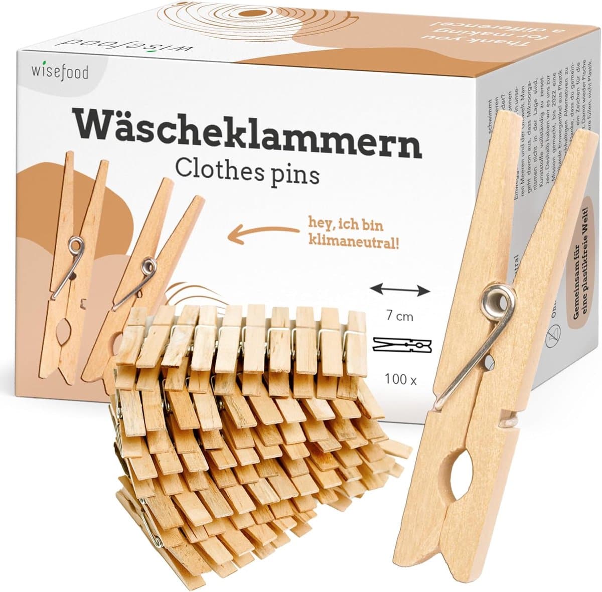 Houten Wasknijpers - 100 Stuks Natuurkleurig, Duurzaam en Stabiel voor Wasgoed en Knutselen — afbeelding 1