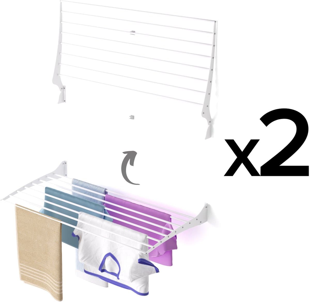 2x Foxydry Fold 100 white wasdroogrek wandmontage clicksysteem - 100 x 50 x 10 cm — afbeelding 1