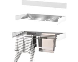 Wasophoogte® Wanddroogrek - Wasrek inklapbaar - Wasrek Hangend - Droogrek inklapbaar - 100cm - 6m drooglengte - inclusief boormal