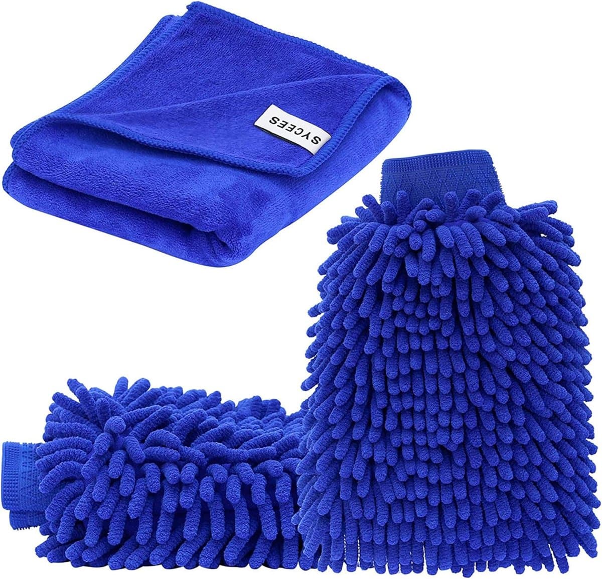2 stuks waterdichte microvezel autowashandschoen en 1 stuks microvezeldoekset, zacht koraal auto chenille washandschoen handschoen met reinigingsdoek, droogdoek voor het wassen van de auto — afbeelding 1