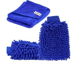 2 stuks waterdichte microvezel autowashandschoen en 1 stuks microvezeldoekset, zacht koraal auto chenille washandschoen handschoen met reinigingsdoek, droogdoek voor het wassen van de auto
