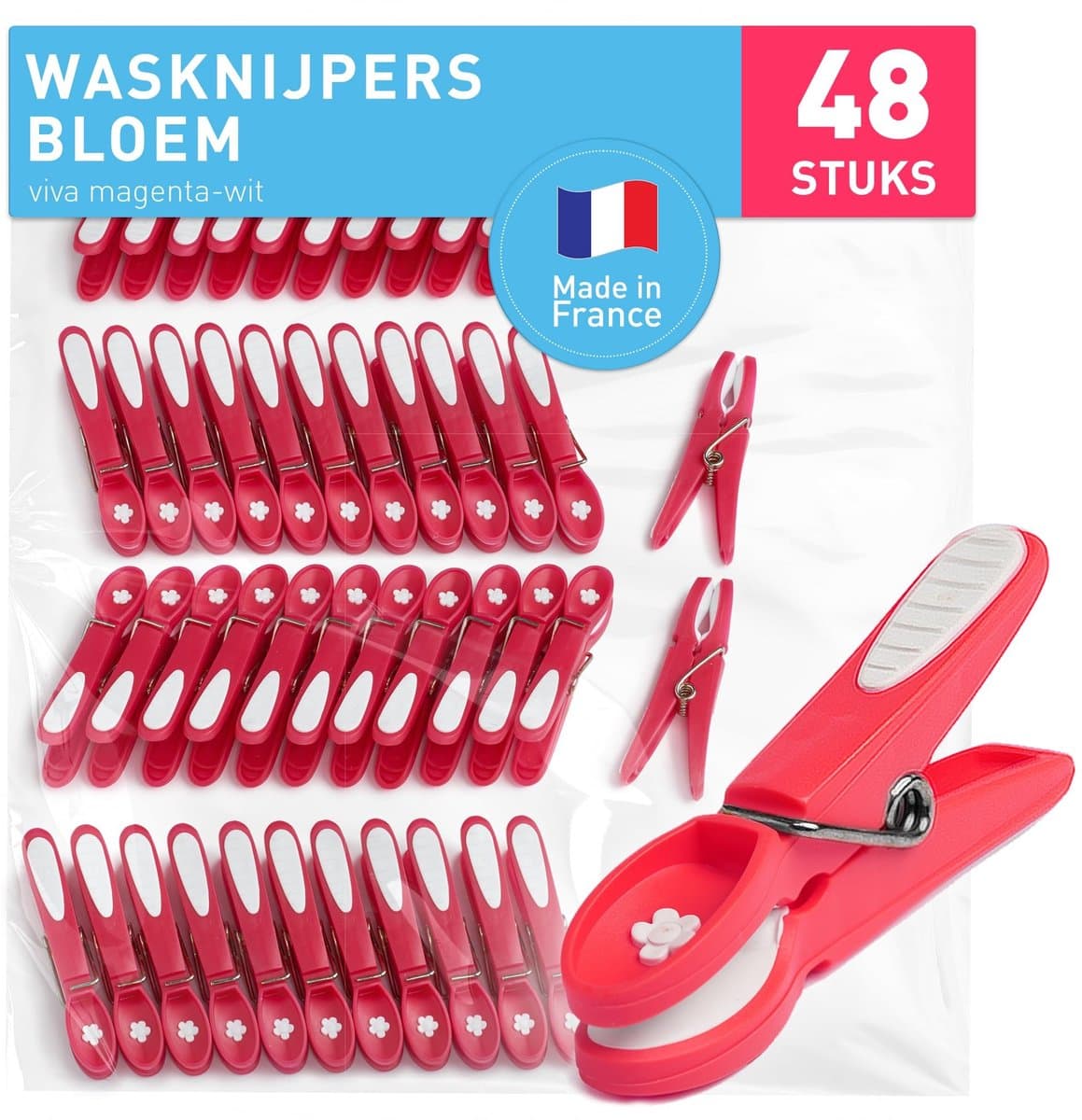 Dailygoods- Wasknijpers 48 Stuks - Duurzaam - Houten Wasknijpers - Kleine Wasknijpers - Wasknijpermandje - Robuust Plastic - Wasclips — afbeelding 1