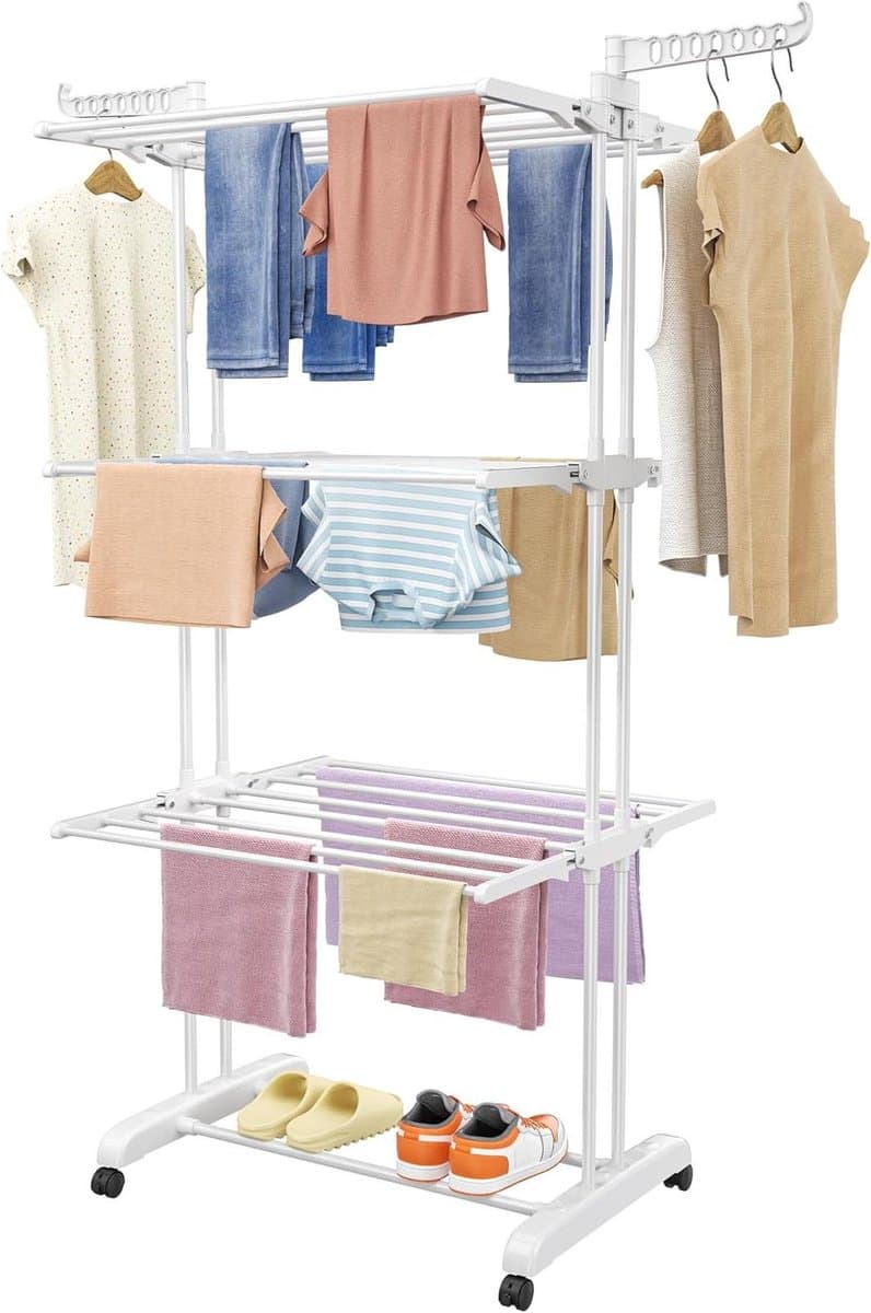 Droogrek Toren - Kledingdroger Staand - Kleding Drogen - Inklapbare Vleugels - 50 x 75 x 171 cm - Wit — afbeelding 1