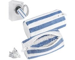 Schoenwaszak - Sneaker waszak - 2 stuks - Waszak voor schoenen - Herbruikbaar - Wasnet Voor Schoenen - Wasmachine&Droger - Schoenen Waszak - Voor Sneakers en Tennisschoenen - Netje Anti-Vervorming - Blauw/Wit