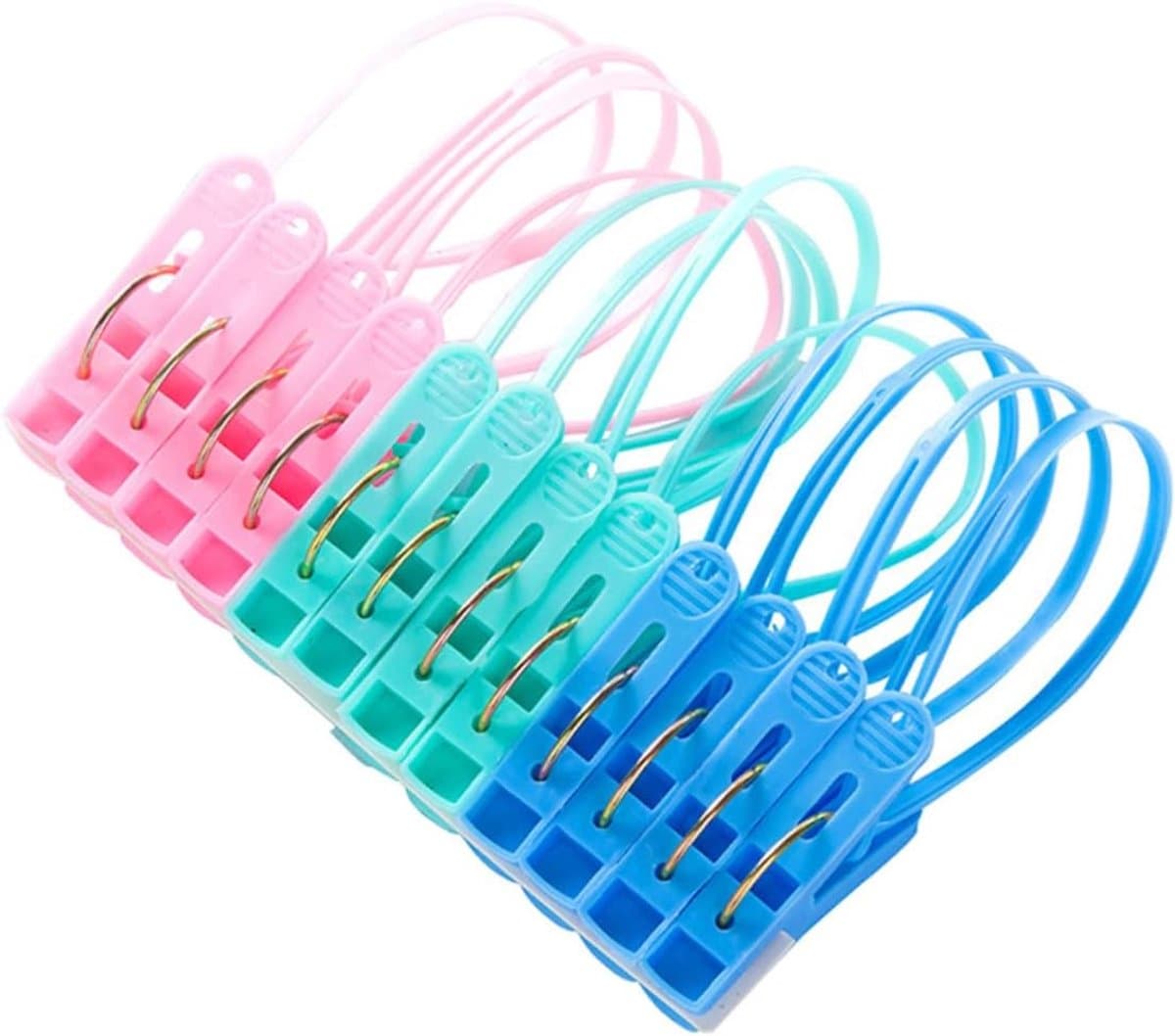 12 stuks- Wasknijpers-wasknijpers kunststof -wasknijpers groot-wasknijpers plastic -Badlaken Knijpers -Strandlaken Knijpers-Handdoek Knijpers-Voor dagelijks wasgoed, strandhanddoek, badhanddoek--Winddicht- Anti Slip-drie kleuren — afbeelding 1