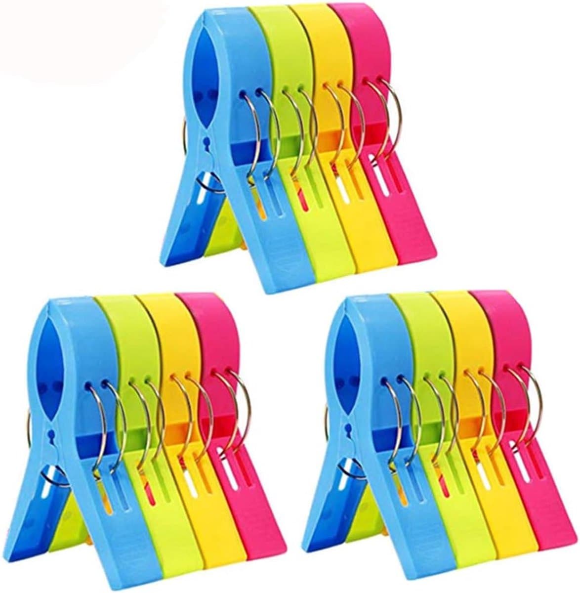 Badlaken Knijpers - 12 stuks - Handdoek Knijpers - Kunststof - Strandhanddoekclips - Voor dagelijks wasgoed, strandhanddoek, badhanddoek - Grote knijpers in vrolijke kleuren voor strandlaken - 13cm — afbeelding 1