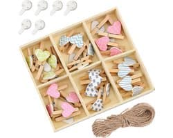 Mini Wasknijpers - Houten Knijpers - Decoratief Ophangen - Romantische Hartvorm - 30 Stuks - Gekleurd